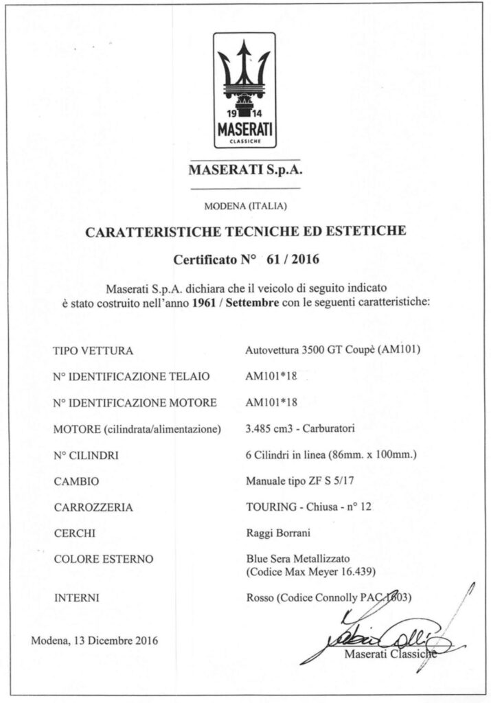 Verifica di documentazione, provenienza e autenticità di un’auto da collezione